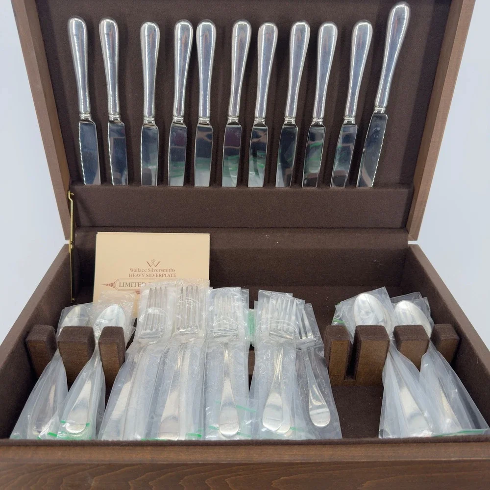 Wallace Silversmiths Heavy Silverplate Flatware Set 49pc with Wood Chest BNIB